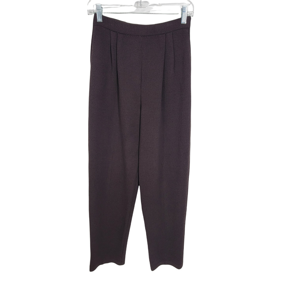 St. John Collection Marie Gray Women's Knit Pleated Pull On Brown Pants Size 4